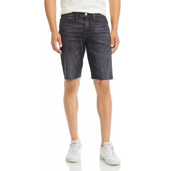 NWT FRAME DENIM L'homme Cut Off Denim Shorts - Black Denim Distressed - Picture 1 of 8